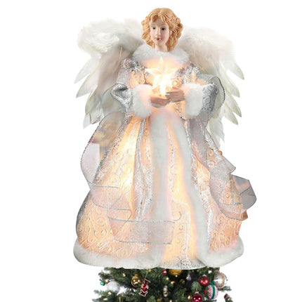 Christmas Angel Treetop Figurine, 12.6 Inch LED Christmas Treetop for Christmas Tree Ornaments, Angel Tree Topper Lighted for Christmas Tree Decorations Party Favors (Silver)