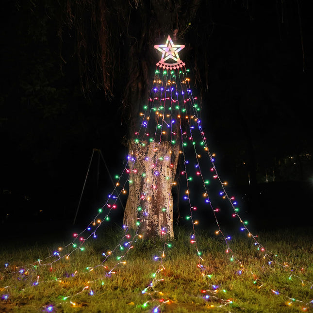 Outdoor Christmas Decoration Star Light String 350LED 11.5ft Waterfall Tree Lights 8 Memory Lighting Modes and Timer for Indoor and Outdoor Patio Holiday Party (Multicolor)
