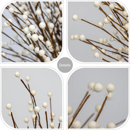 24 PCS White Berry Picks 17 Inch Tall Christmas Berry Stems Christmas Tree Branches with White Berries for Xmas Tree Winter Holiday Vase Filler Centerpiece Flower Arrangement