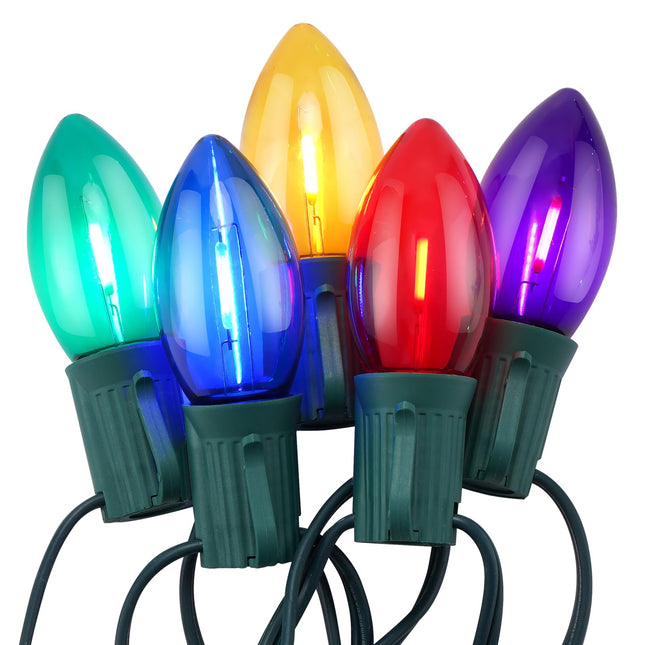 C9 Multicolor Christmas String Lights Outdoor, 100FT Connectable Vintage Christmas Lights for Outside, Waterproof Light String for Indoor, Patio, Holiday, Party, Yard, 51 Colorful Bulbs, Green Wire