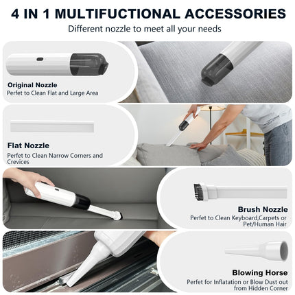 Car Vacuum, Portable Handheld Vacuum Cleaner With 20000Pa High Power, 4 In 1 Compact Vacuum For Carhome Cleaning, Up To 30 Mins Runtime Electric Mini Vacuum With 3 Nozzles