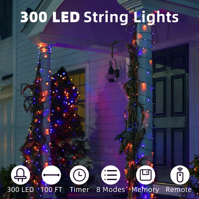 HeKation Christmas Outdoor Lights, 300Led 100FT Christmas Twinkling String Lights for Tree, Indoor, Outdoor, Purple and Orange Christmas Lights with Remote Control 8 Modes & Timer