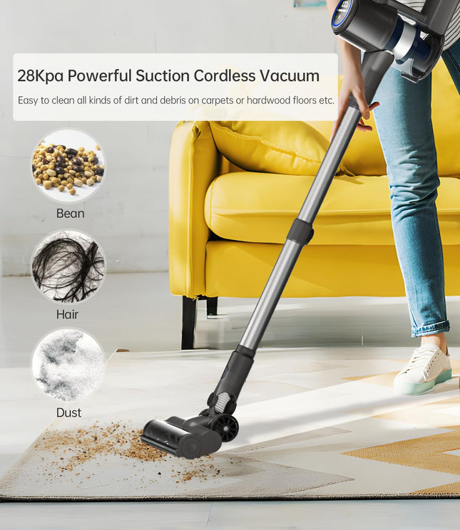 Cordless Vacuum Cleaner 28Kpa, Stick Vacuum Cleaner Cordless With 7 Power Modes, 50 Mins Runtime Vacuum Cleaners For Home Hardwood Floor And Carpet, Pet Hair
