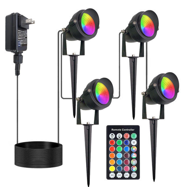 20W Christmas Spotlight Outdoor with RF Remote 12V Low Voltage Spot Lights Outdoor RGB Color Changing Landscape Lights for Yard Tree Path Garden Decor(4 Lights)