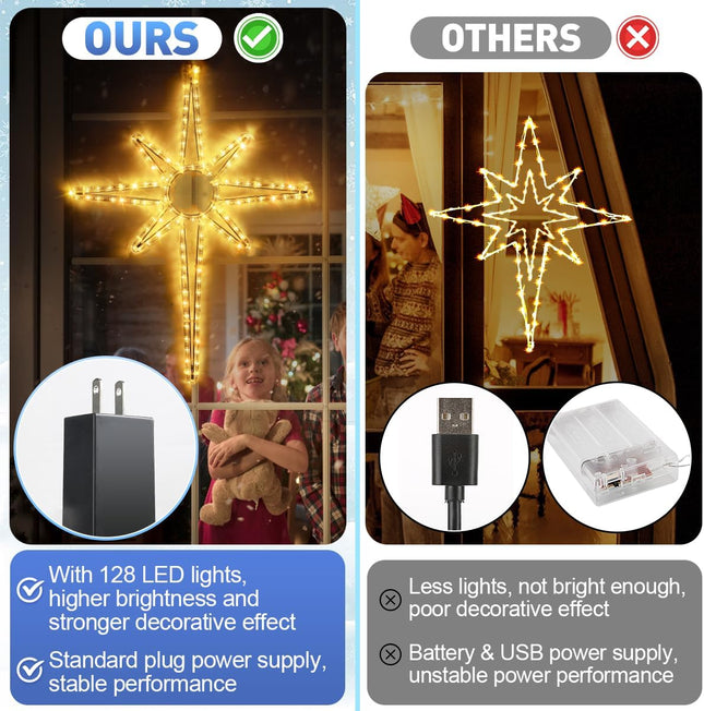[128 LEDs] 22'' Bethlehem Star Christmas Lights Outdoor, Waterproof Hanging Star Lights with Timer, Plug in Window Light for Christmas Decoration Party Bedroom Wall Indoor