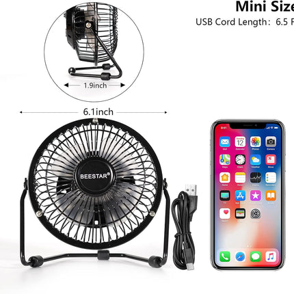 4 Inch Mini Fan With Metal Construction,Powerful Usb Powered,360° Rotation Desk Personal Cooling Usb Fans Small Quiet For Home
