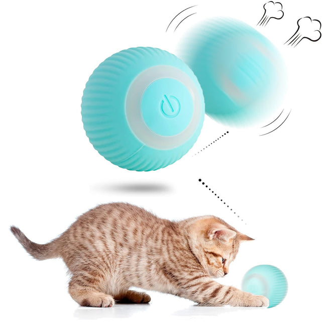 FARLEY Smart Interactive Cat Toy Automatic Rolling Ball for Indoor Cats Self Play Electric Moving Ball with LED Light 2 Play Modes USB Rechargeable (Blue)