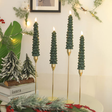 Fo32won LED Flameless Taper Candles Battery Operated with Remote and Timer, Set of 4 Christmas Real Wax Window Candlesticks with 3D Flame Wick, 10 Inches Flickering Christmas Candlesticks