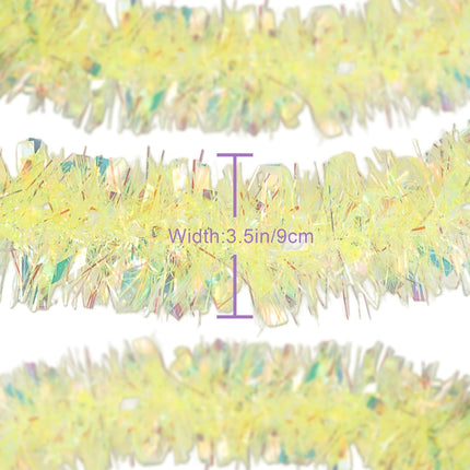 26.2 Ft Yellow Iridescent Garland, Metallic Tinsel Garland for Holiday Birthday Festival Party Decor, Hanging Sparkly Tinsel Garlands for Indoor Outdoor Home Decortions