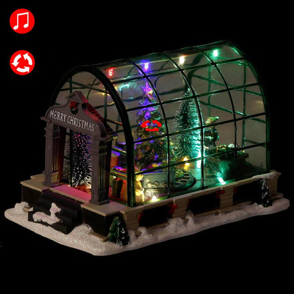 innodept12 Animated Lighted Christmas Village Greenhouse, Christmas Collectible House Ballroom Display Xmas Home Accent Tabletop Decoration, Musical Battery-Operated