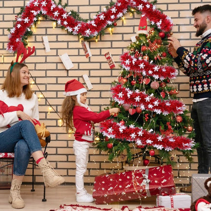 33FT Christmas Tinsel Garlands, 5pcs Red Snowflake Metallic Garland Christmas Glittering Foil Hanging Garland for Christmas Tree Fireplace Home Party Decoration