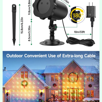 Christmas Projector Lights Outdoor, LED Christmas Lights, IP65 Waterproof Outdoor Christmas Decorations Lighting for Indoor Xmas Holiday Party Wedding Garden Patio