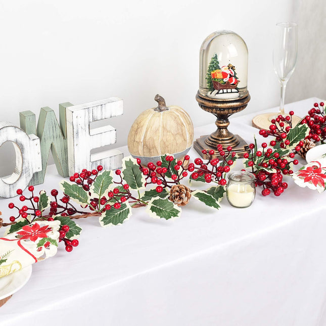 DearHouse 7FT Red Berry Christmas Garland with Pine Cone Garland Artificail Garland Indoor Outdoor Garden Gate Home Decoration for Winter Holiday Year Decor