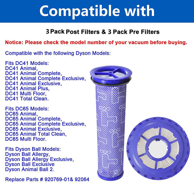 6 Pack Vacuum Filter For Dyson Dc41 Dc41 Dc65 Dc66 Vacuum,3 Pack Post Filter & 3 Pack Pre Filter