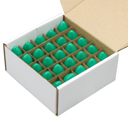 Creative Hobbies Box of 25 Light Bulbs - C7, Steady Burning - Opaque Green - 7 Watt, Extended Life, Nickel Plated Candelabra Base - Great for Night Lights, Decorative Lights and Halloween Strings