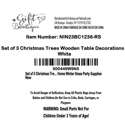 Set of 3 Christmas Trees Wooden Table Decorations Centerpiece Holiday Wood White Tree on Base Tiered Tray Tabletop Sign Decor 3 Sizes for Office Dining Mantle Home Winter Xmas Party Supplies