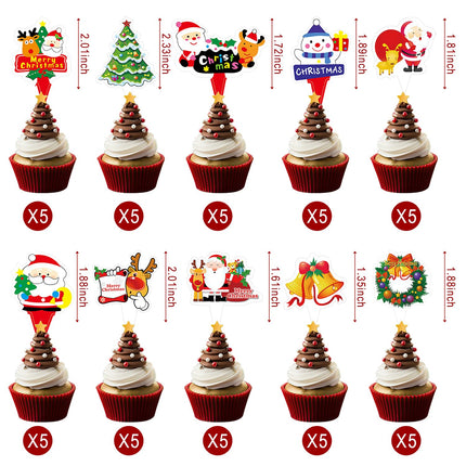 50pcs Christmas Cake Toppers Santa Claus Cake Picks Snowman Elk Tree Design Winter Cake Toppers Toothpicks Baby Shower Birthday Xmas Party Cake Decoration Supplies
