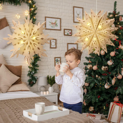 Riakrum 3 Pcs 26 Inch Christmas Snowflake Star Paper Lantern with 3 LED Light Paper Hanging Lamp Party Supplies Hanging Decoration for Xmas Year Winter Weddings Birthday Holiday Party Decoration