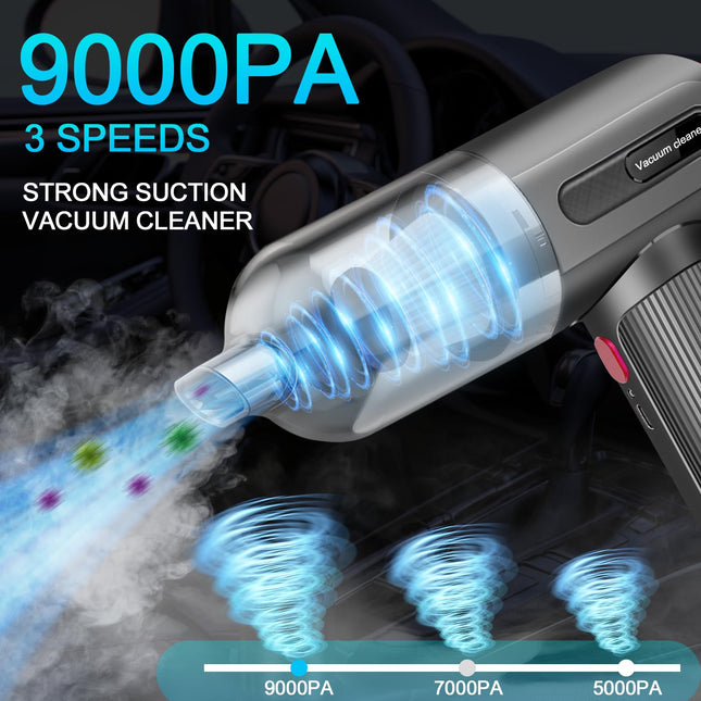 Cordless Car Vacuum Cleaner High Power, 9000Pa Wireless Handheld Car Vacuum Cleaner Rechargeable, Mini Portable Vacuum Cleaner, 3 In1 Dust Buster & Air Blower & Hand Pump, Dry Use For Car, Home
