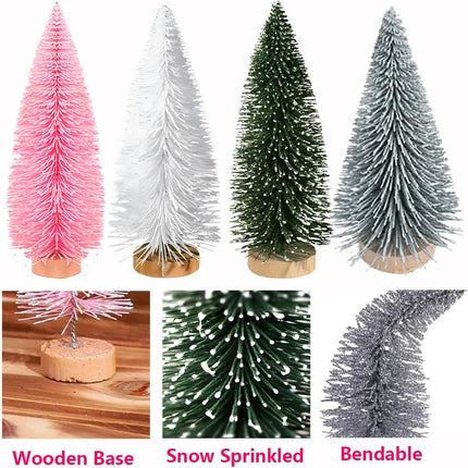 Yahpetes Artificial Mini Christmas Trees, 30 Pcs Sisal Snow Pines in 5 Sizes, Crafting Displaying Decoration, Tabletop Xmas Tree for Home, Party (Pink/White/Green)