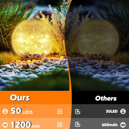Garden Solar Ball Lights Outdoor Waterproof, 50 LED Cracked Glass Globe Solar Power Ground Lights for Path Yard Patio Lawn, Christmas Decoration Landscape Warm White(2 Pack 4.7'')