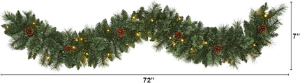 Nearly Natural 6ft. White Mountain Pine Artificial Garland with 35 White Warm LED Lights and Pinecones