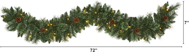 Nearly Natural 6ft. White Mountain Pine Artificial Garland with 35 White Warm LED Lights and Pinecones