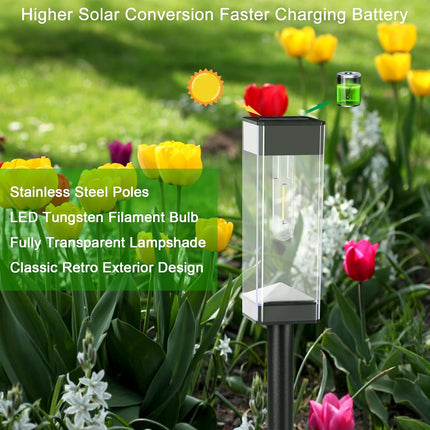 Solar Outdoor Lights, 6 Pack Solar Pathway Lights With Led Filament Bulb, Stainless Steel Waterproof Solar Lights For Outside