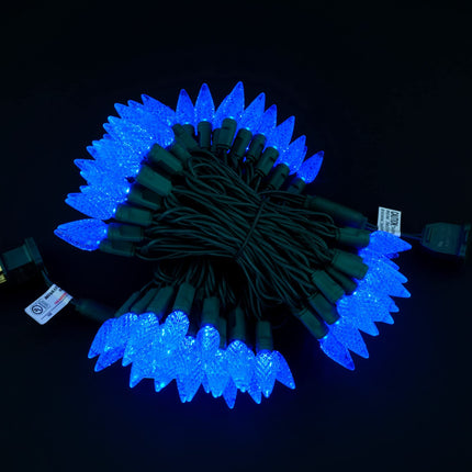 YULETIME Blue C6 Strawberry LED Christmas Lights, 33 ft 100 Count 4" Spacing One-Piece High Waterproof UL String Light (Blue)