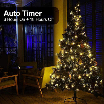 MASHANG Christmas Lights - Battery Operated String Lights 50 LED Xms Mini Lights 8 Modes Green Wire Mini Light Set with Timer for Xmas Tree Wreath Party Indoor Outdoor Decor, Waterproof, Warm White