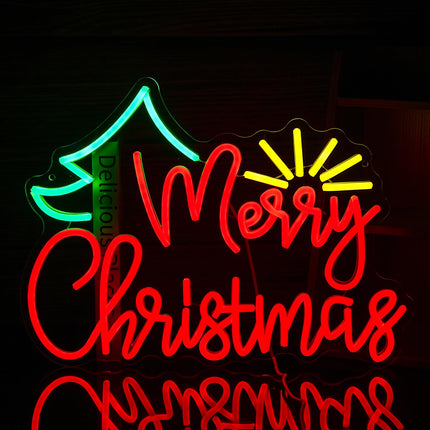 Merry Christmas Neon Sign USB Power Sunshine Light Up Sign Dimmable Christmas Tree Led Neon Light for Christmas Party Year Home Wall Decor (Dimmable USB)