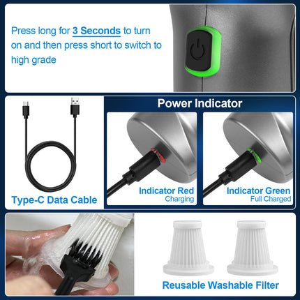 Handheld Vacuum Cordless 12000Pa Car Vacuum Portable Cordless High Power Small Vacuum Cleaner 3 In 1 Wireless Portable Mini Hand Vacuum For Pet Keyboard Car Office And Home