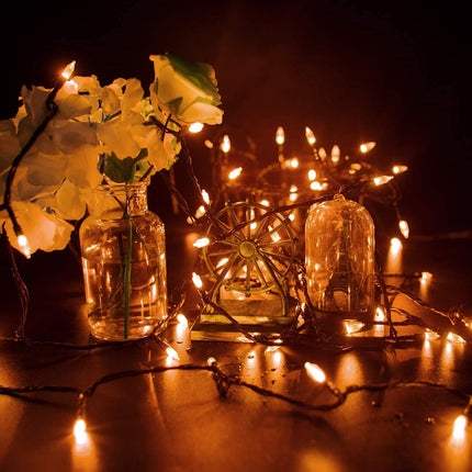 Orange Outdoor Lights, 33Feet 100 Led Christmas Lights with 8 Lighting Modes, Waterproof Mini String Lights Plug in for Garden Patio Party Wedding Christmas Xmas Tree Lighting Decoration