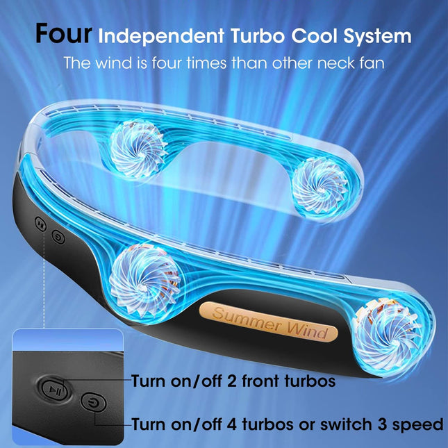 Neck Fan 4 Turbo 6000Mah Portable Neck Fan 360°Cooling Airflow Bladeless Neck Fan Usb Rechargeable With 3 Speeds Adjustment