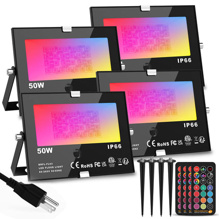 RGB Outdoor LED Flood Light 50W Color Changing Floodlights Spotlights Landscape Lighting Fixture Waterproof Landscaping Spot Light for Yard Garden Driveway Pathway Garden IP66 Waterproof (4 Pack)