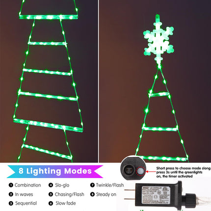 LED Christmas Lights,4.6ft Green Christmas Ladder Lights with Snowflake,Christmas Decorations Lights with 8 Modes & Timer for Window Wall Home Garden Indoor Outdoor Xmas Tree Decor (Green)