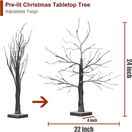Snow Dusted Tabletop Christmas Tree, 24” Battery Operated Artificial Snowy Tree Lights with 24 Warm White LED Timer Function for Indoor Christmas Winter Party Decor
