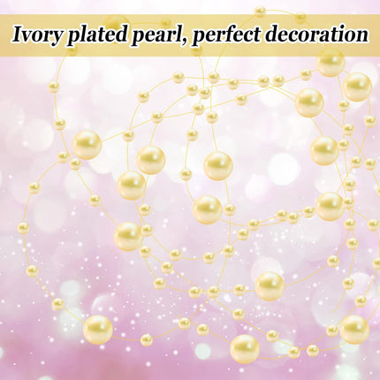 24 Pcs Artificial Pearl String for Floating Candle Faux Pearls Beads String Pearl Party Garland Decoration for Vases Filler Wedding Centerpiece Christmas Party Decor (Light Gold)
