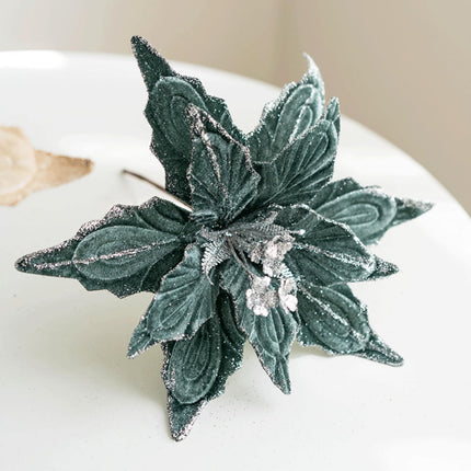 6 pcs Christmas Poinsettia Artificial Glitter Flowers Ornaments Picks 11" for Christmas Tree Wreath Garland Xmas Year Decoration (Light Golden)