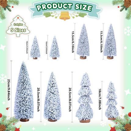 AerWo 8Pcs Mini Christmas Trees Flocked Bottle Brush Christmas Trees 4''-10'' with Wooden Bases, Small Christmas Trees for Tabletop Christmas Decor Village Crafts Winter Holiday Table Decorations