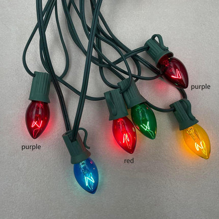 NIOSTA 25 Pack C7 Christmas Replacement Light Bulbs,Clear Glass Incandescent Blubs for Outdoor Indoor Christmas String Lights, E12 Candelabra Base 5 Watt, Multicolor
