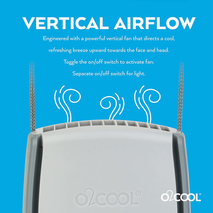 O2Cool Battery Powered Necklace Fan With Led Light, Lanyard, For Personal Cooling And Safety
