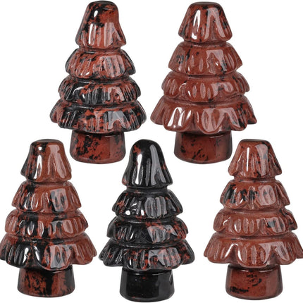 1.97" Handheld Mini Christmas Tree Table Ornament Home Office Desk Decor for Christmas Reiki, Healing Crystal Feng Shui Good Luck Stone, Mahogany Obsidian