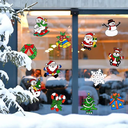 12 Pcs Christmas Window Clings Decal Ornaments Christmas Decorations Christmas Window Stickers for Christmas Window Decorations Party Supplies Snowman, Santa Claus and More