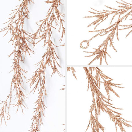 KI Store Rose Gold Glitter Christmas Garland 6-Foot Pack of 3 for Christmas Tree Decoration Wreath Front Door Table Centerpiece Car Decor