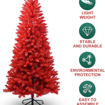 Kadunmina 4ft Artificial Red Christmas Tree Full Real Halloween Xmas Tree Premium Hinged Spruce Red Xmas Tree with 440 Branch Tips Easy to Assemble, Decoration for Indoor and Outdoor