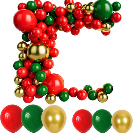 Red Green and Gold Balloon Garland Kit for Baby Shower, Wedding, Birthday, Graduation, Christmas Party Decoration
