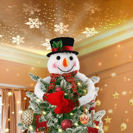 Christmas Snowman Tree Topper Projector, Lighted 3D Snowman Hat with Rotating LED Snowflake Projection, Unique Holiday Tree Decoration for Christmas Party, Home Festive Décor