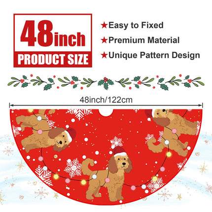 Christmas Tree Skirt Red Tree Skirts Golden Doodle Xmas Tree Skirt Tree Mat 48 Inch Dog Winter Christmas Decorations for Home