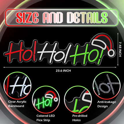 Hoho Christmas Neon Sign Large LED Light Christmas Signs Merry Christmas Neon Light Merry Christmas Light up Sign for Window Hoho Neon Christmas Decorations for Christmas Party Bedroom